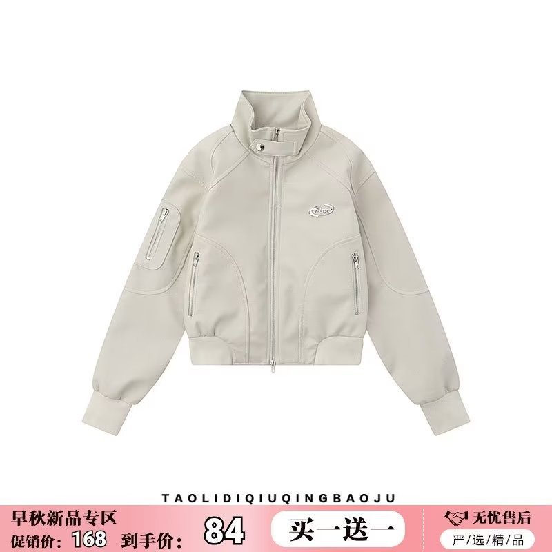 Picture of Cross-border American-style Street Design Stitching Collar Jacket Women's Autumn Functional Style Instagram Popular Brand Loose Short Leather
