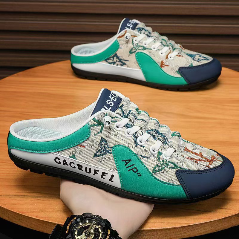 Baotou Half-Top Shoes for Men 2025 Cross-Border Popular Cloth Breathable Heel Outdoor Casual Shoes Slip-On Slip-On Shoes