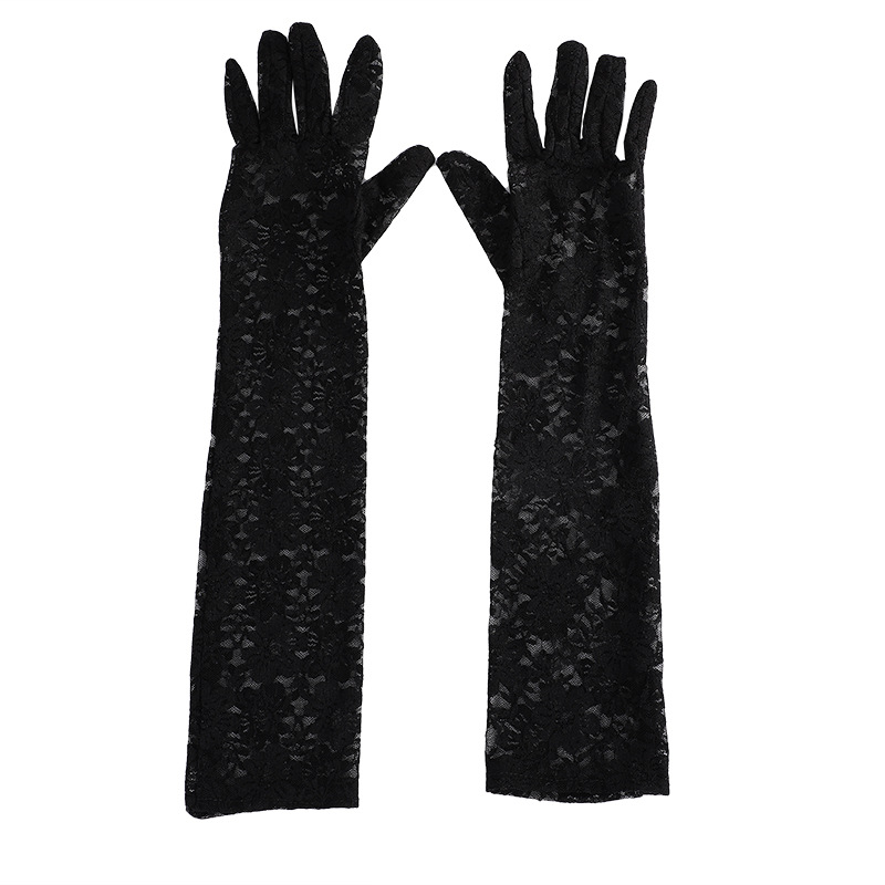 Picture of Wholesale Fashionable Lace Kidsren's Extended Gloves Extra Long Women's Lace Gloves Driving Sun Protection 40cm