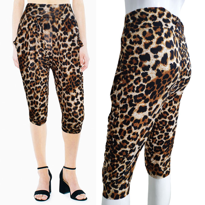 Cross-border AliExpress Wish women's clothing Amazon kikuu7 points ice silk leopard harem pants high waist stretch yoga pants