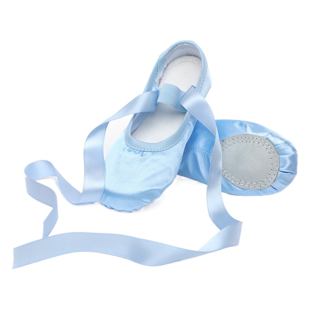 Picture of Ribbon ballet shoes toe indoor yoga practice shoes lace-up body shoes adult satin dance soft bottom two soles