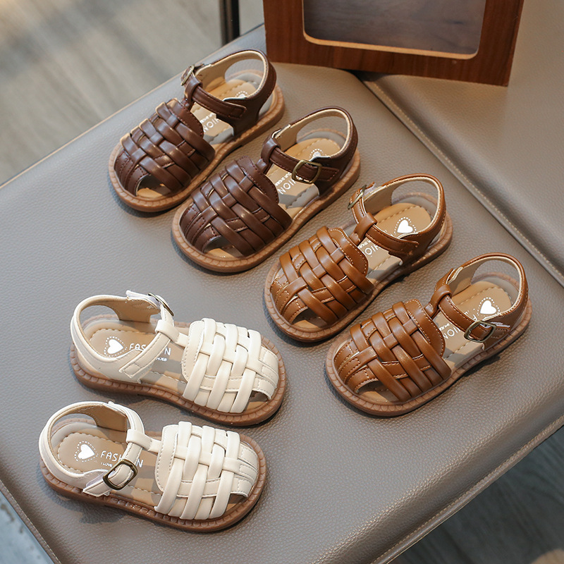 Girls' Sandals Hollow-out 2025 Summer New Children's Shoes Boys Princess Shoes Soft-soled Woven Baby Shoes