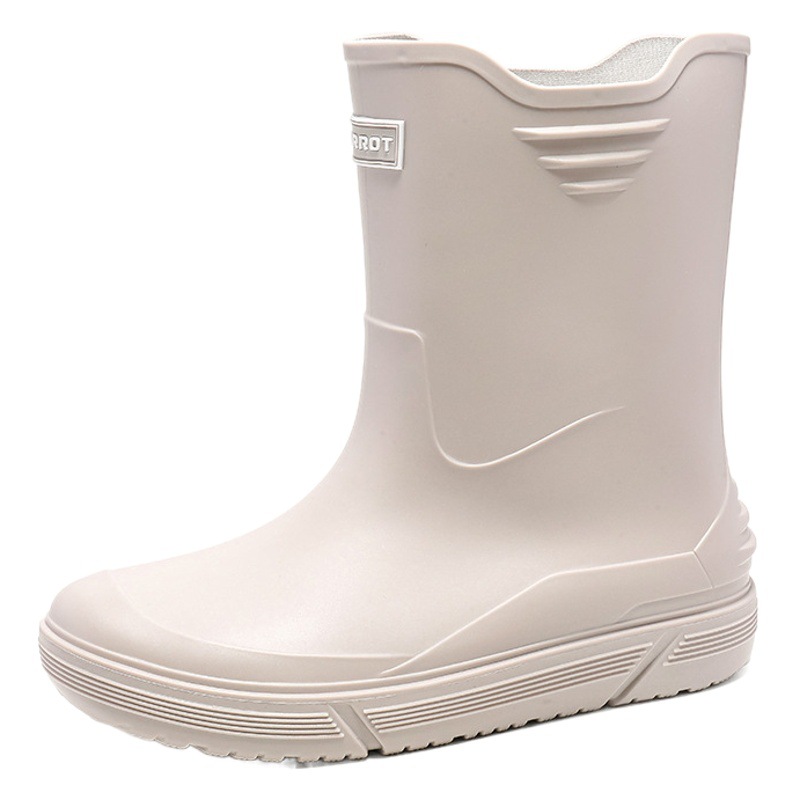 2024 cross-border mid-calf rain boots fashionable men's rain boots fixed one-piece cotton velvet thickened flat water shoes waterproof boots rubber shoes