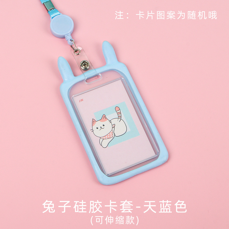 Picture of Ins Style Student Card Holder Creative Cute Halter Silicone Campus Badge Transparent Retractable Rope Id Holder Wholesale