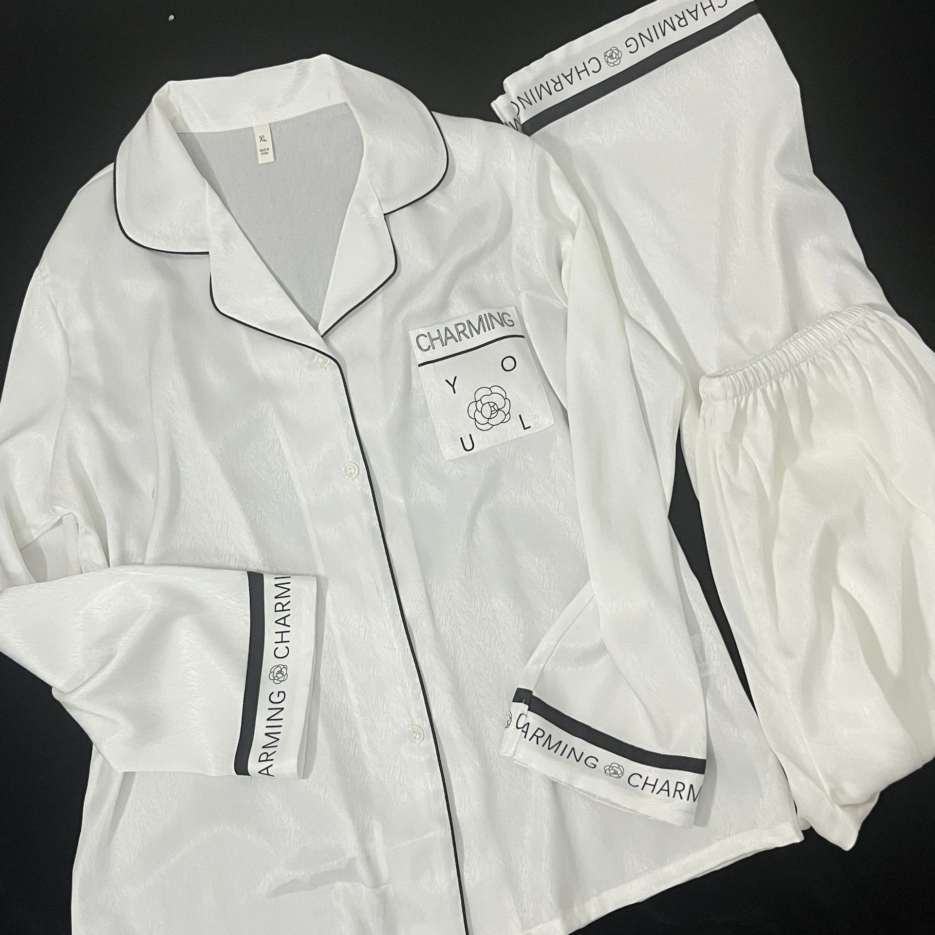 [Camellia Sleepless] 2024 Early Spring New Ice Silk Pajamas Women's Herringbone High-grade Soft Satin Home Clothes