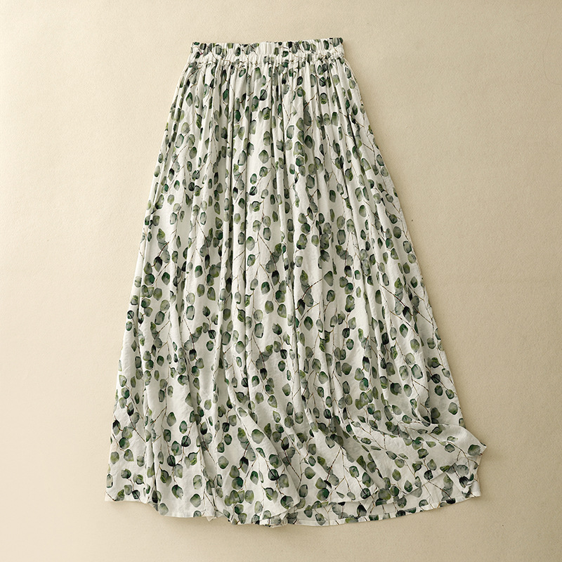 Real shot 2024 summer bubble pleated cotton fresh floral plus size women's dress mid-length skirt Risen skirt women
