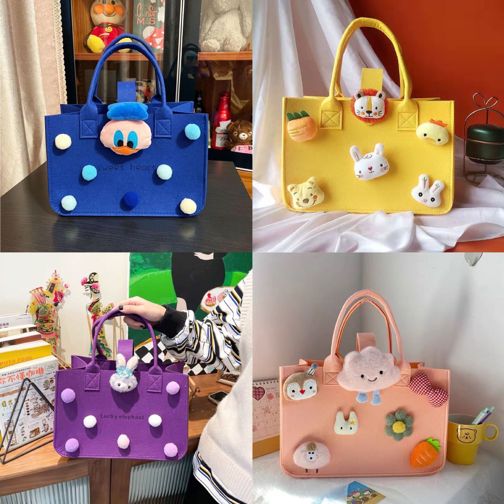 Cartoon felt handbag one-year-old hundred-day banquet DIY felt handbag gift bag felt companion gift bag