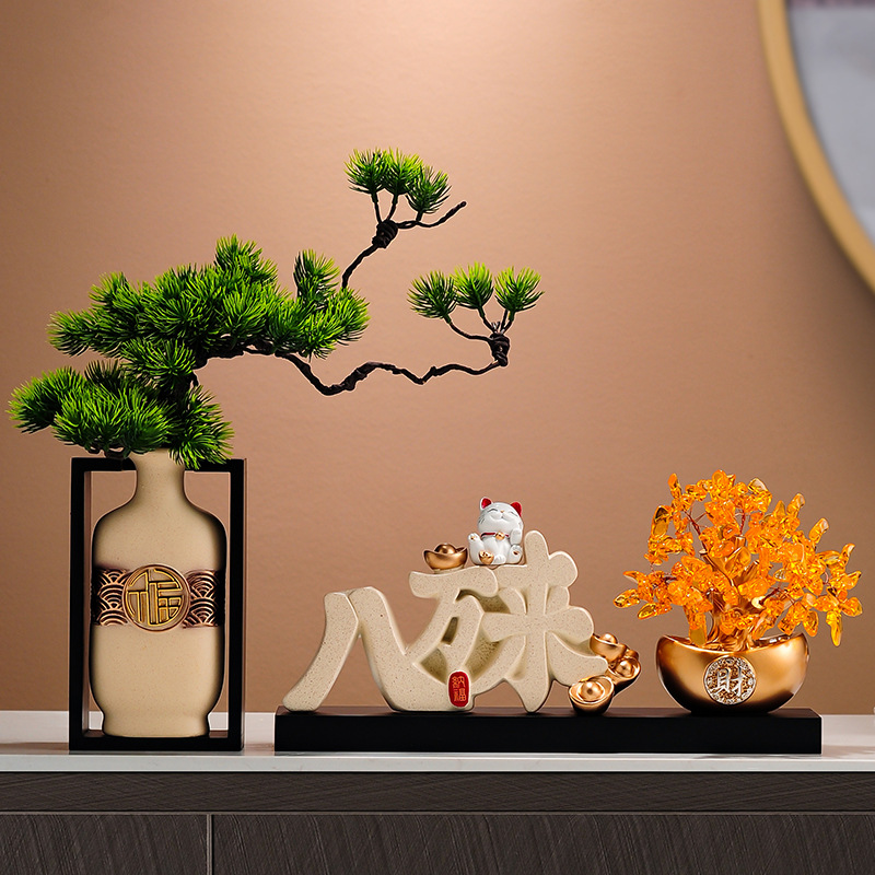 New Chinese style eight directions to make money cat ornaments living room office high-end atmosphere decorations business opening gifts