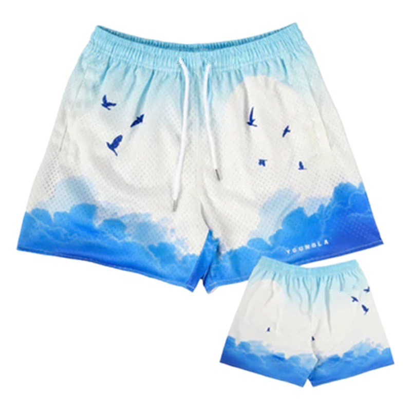 Amazon summer new men's spring and summer mesh loose seaside vacation shorts quarter pants basketball sports pants