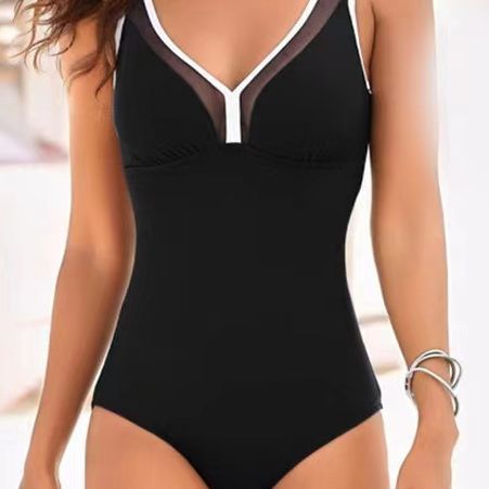 2023 European and American Tight Sexy Solid Color Mesh Belly Backless Swimsuit Swimsuit Bikini plus size