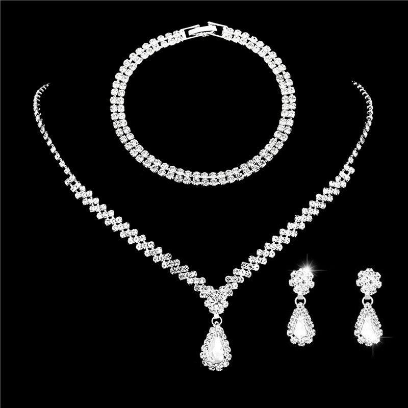 Cross-border diamond drop earrings bracelet earrings necklace suit fashion bride wedding jewelry three-piece combination