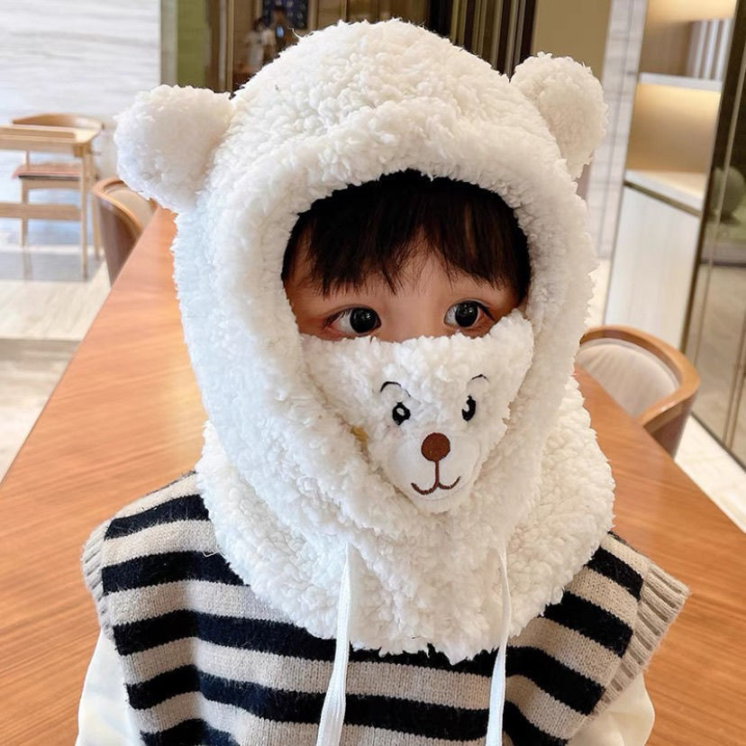Picture of Children's hat winter warm mask scarf integrated hat parent-child fleece-lined thickened out windproof pullover hat