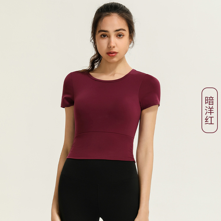 Picture of Summer New Cross-border Sexual Sports Top with Chest Pad Women's Short Tight Yoga Clothes Slim-fit Short-sleeved Fitness Clothes