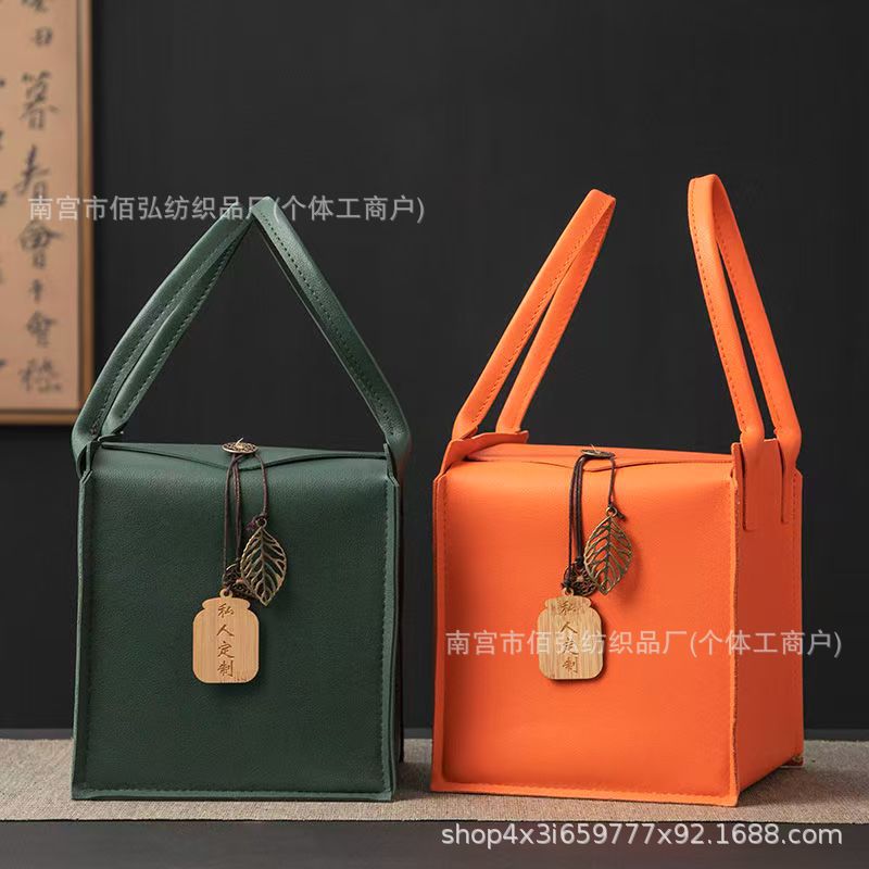 High-End Leather Handbag Single Can Tea Packaging Box Glass Product Storage Box Gift Box Souvenir Baihong