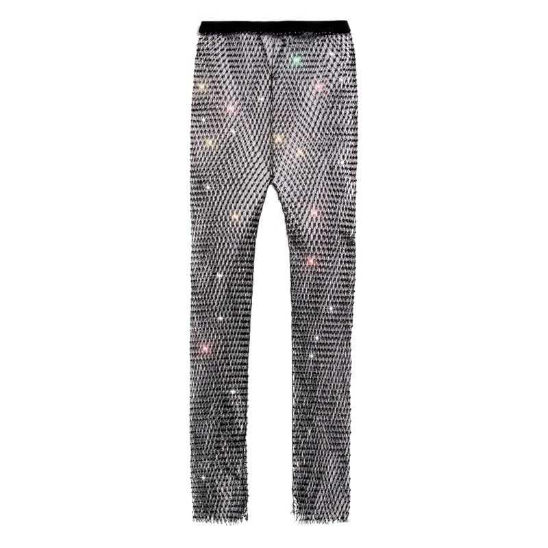 Europe and the United States cross-border sexy hot drilling thin AliExpress with drill hollow thin fishing net straight pants grid rhinestone pants
