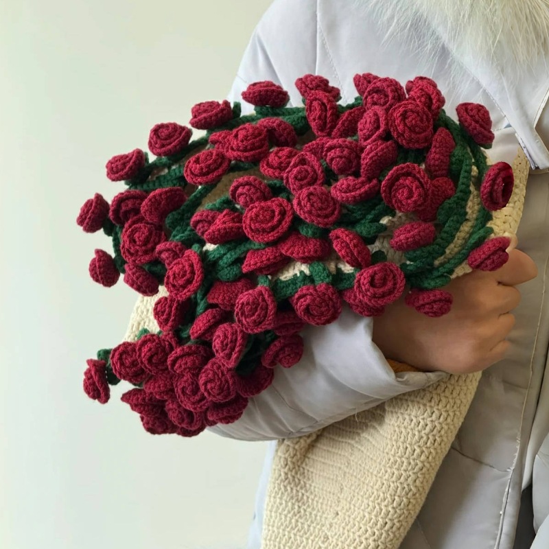 Rose bouquet blanket material bag handmade diy gift for girlfriend wool crocheted homemade flower blanket