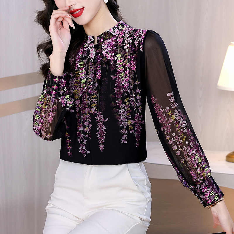 Picture of 2025 Spring and Autumn New Design Sense Three-dimensional Flower and Vine Printing Age-reducing Elegant Loose Slim Shirt