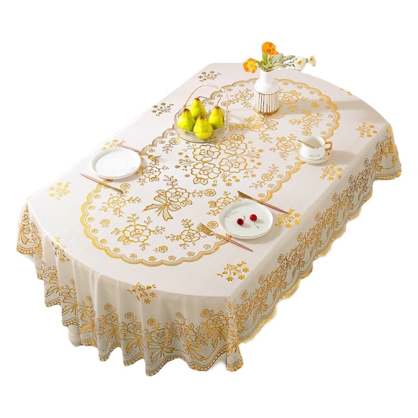 European High-End Oval Tablecloth Waterproof and Oil-Proof Pvc Disposable Tablecloth Household Thickeneded Non-Slip Hot Stamping Tablecloth