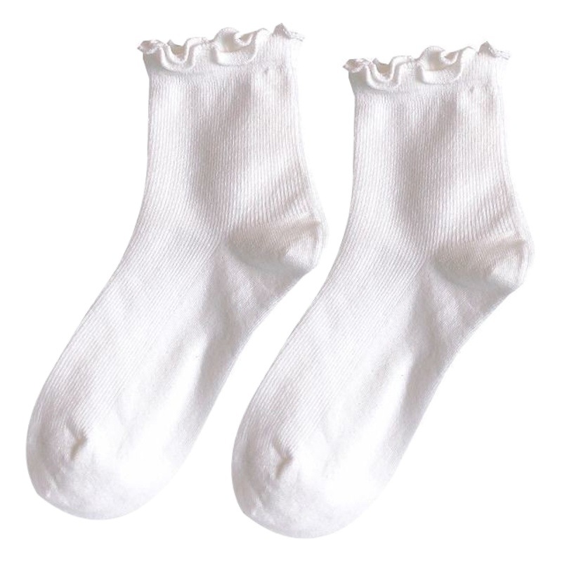 White wooden ear socks women's Japanese mid-calf jk uniform bubble mouth lace lolita stockings spring and summer black and white