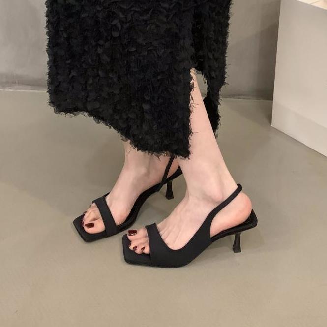 Niche High-Heeled Black French Open-Toe Sandals Fairy Shoes 2025 New Summer Elegant with Skirt Roman Shoes