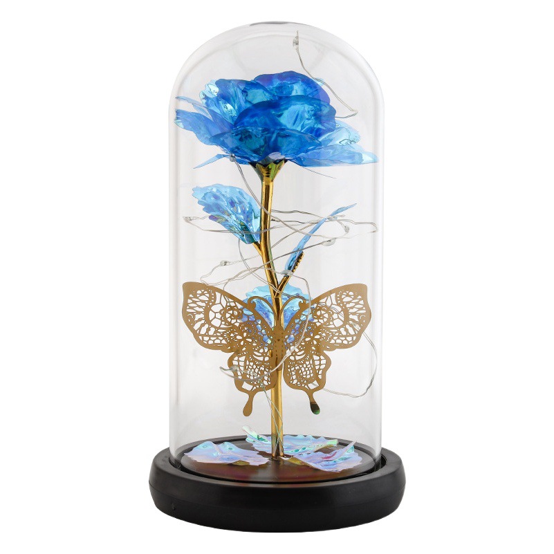 Cross-border Christmas Valentine's Day Luminous Rose Glass Cover Eternal Flower Butterfly Music Rose Desktop Decoration Ornaments