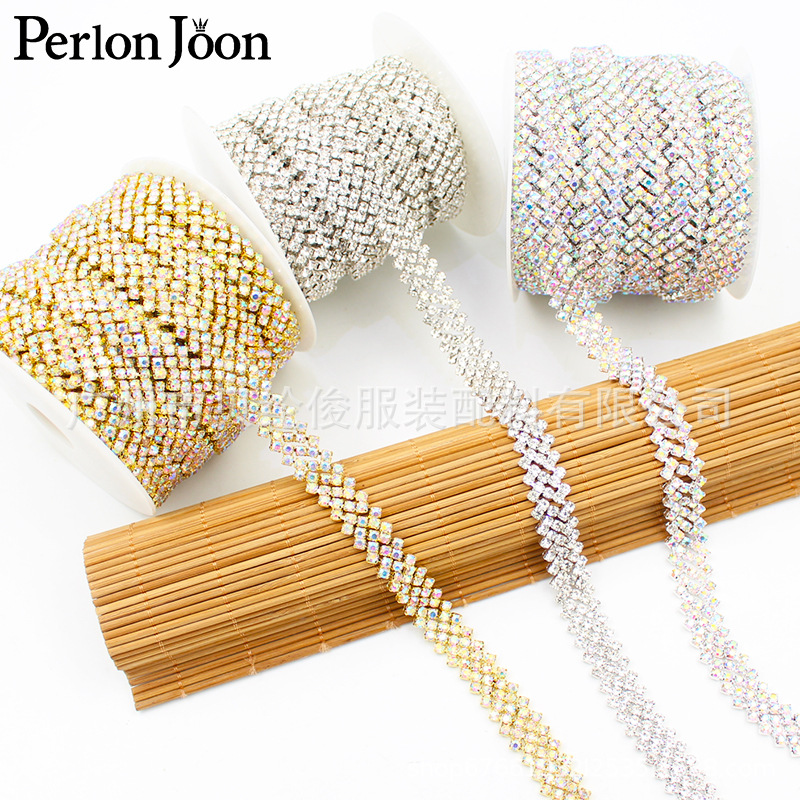 in stock Hot Selling Inclined Five-row Drill Chain Color Straight Edge Drill Chain Code Chain Clothing Decorative Ingredients Wedding Dress Accessories