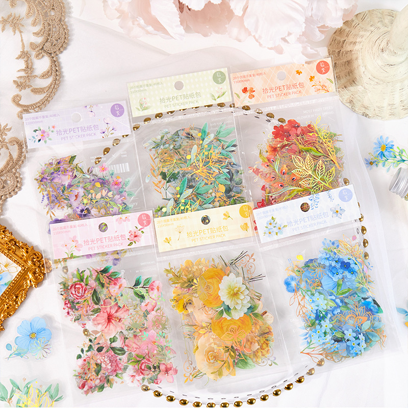 Light-Picking Pet Sticker Pack Roaming Dream Series Plant and Flower Handbook Decoration Material 40 Pieces
