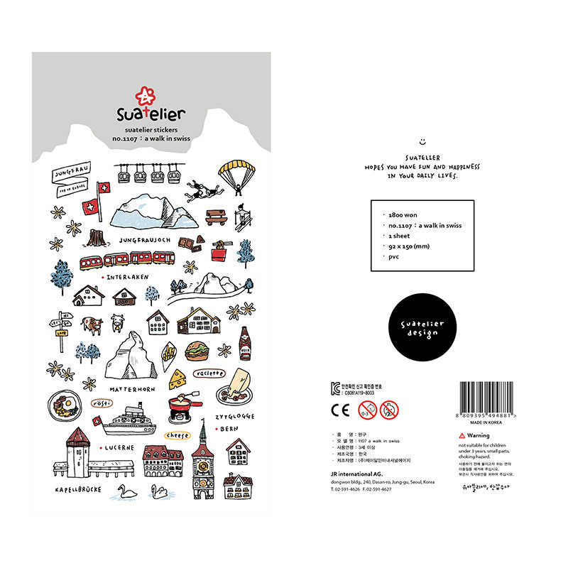 Cross Border South Korea suatelier Travel 1107 Resort City Travels Building Swiss Walk PVC Hand Account Sticker