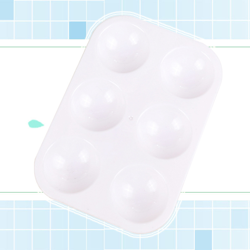 6-hole plastic rectangular art painting palette White thickened children's simple color mixing painting tools wholesale