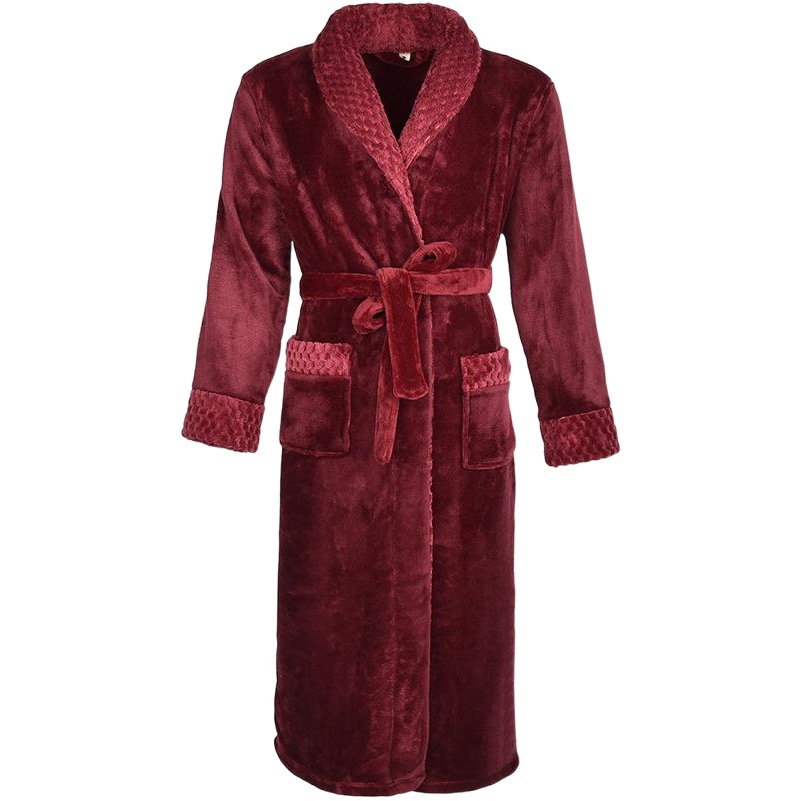 Autumn and Winter Velvet Collar Warm Flannel Nightgown Women's Long Men's Thickeneded Coral Velvet Bathrobe Couple's Large Size Pajamas