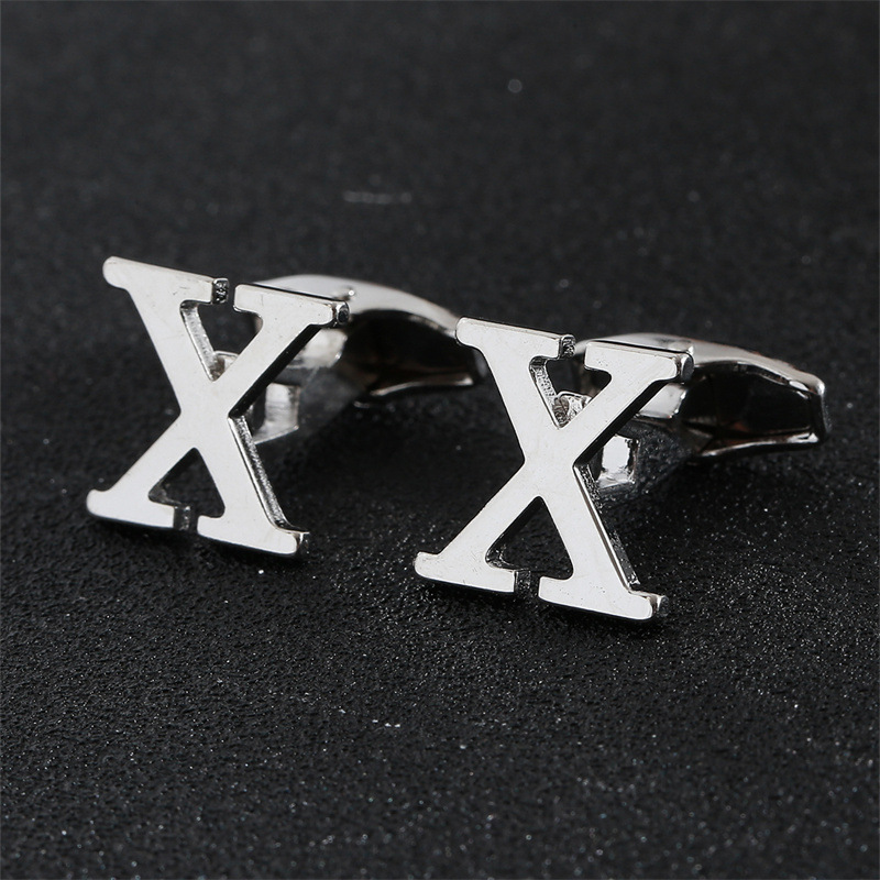 Picture of Cross-Border Specially Designed for Silver 26 English Letters Glossy Men's Cufflinks Manufacturer Wholesale Personalized French Shirt Cufflinks