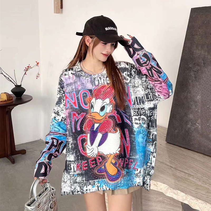 Picture of European Fashion Brand Heavy Industry Hot Drilling Sweater 2024 Autumn New Cartoon Printed Loose Large Edition Long Sleeve Knitted Top