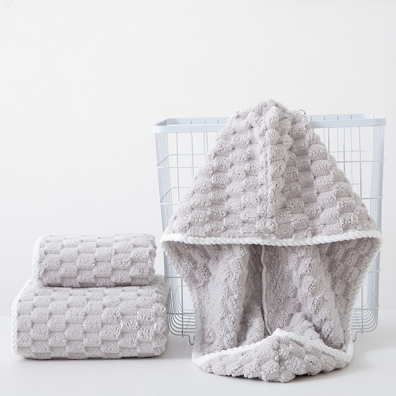 Picture of Cloud grid suit household bath towel hair drying cap absorbent quick-drying Golden Turtle velvet lint-free thick soft towel