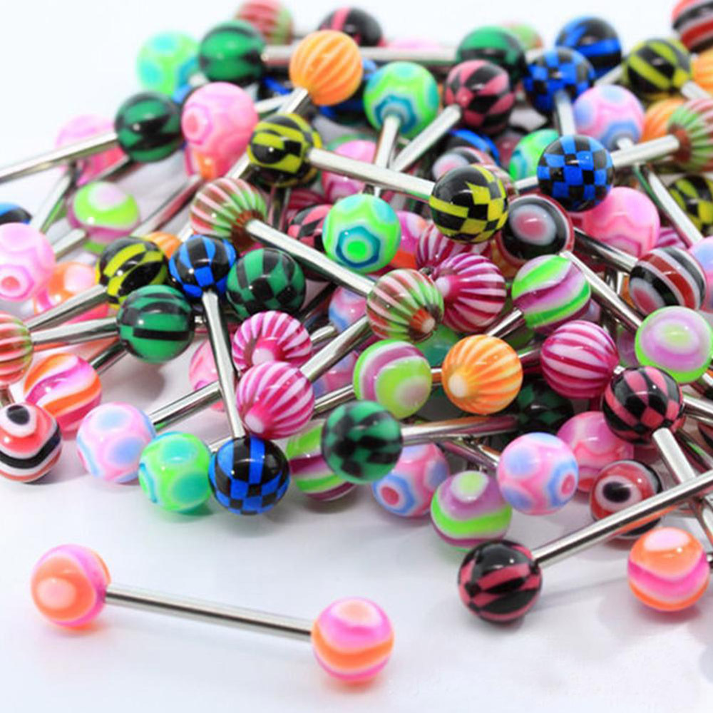 Mixed Batch puncture jewelry acrylic color tongue nail stainless steel tongue ring ear extension lip nail factory in stock wholesale