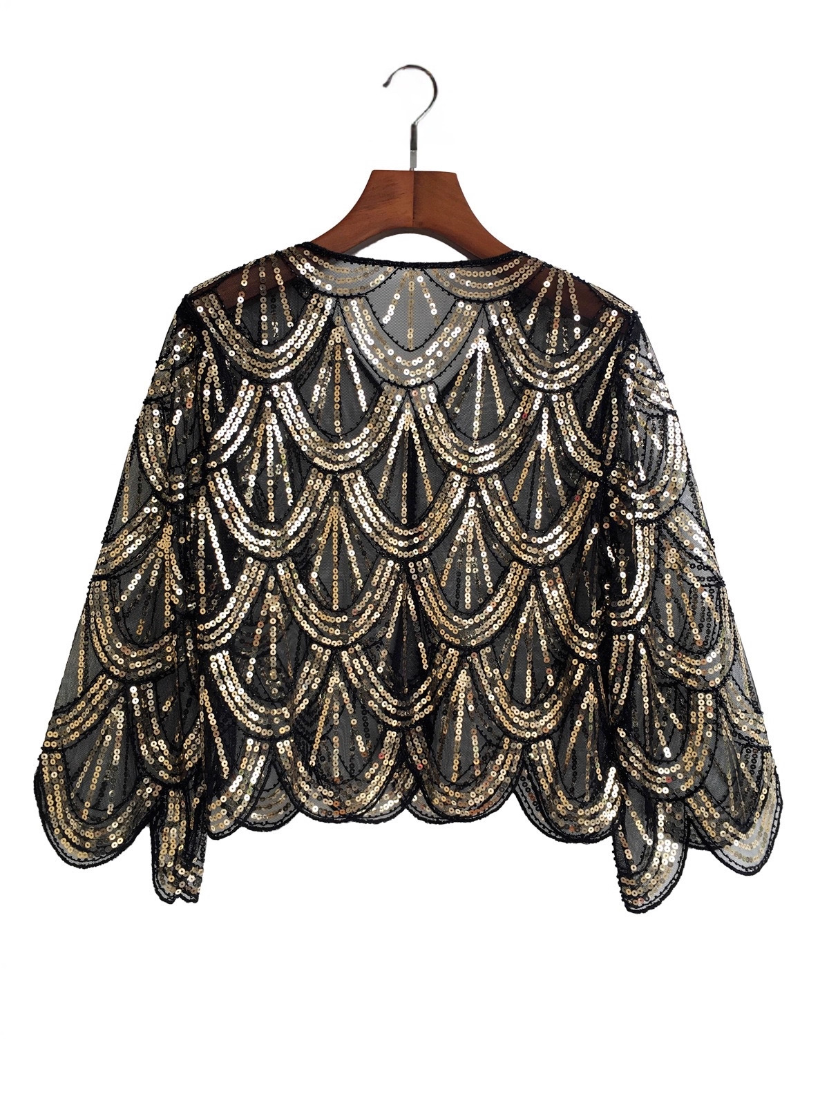 Picture of Cross-border 1920s mesh dress shawl European and American party banquet sequin jacket short mid-sleeve with Amazon