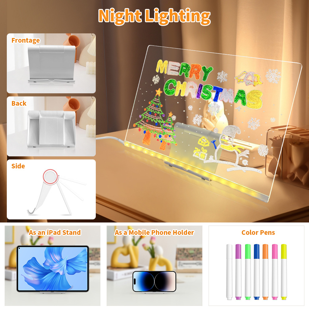 AliExpress Hot Sale Acrylic Night Light Erasable Drawing Board Creative Decoration Lights Up Every Corner of the Festival