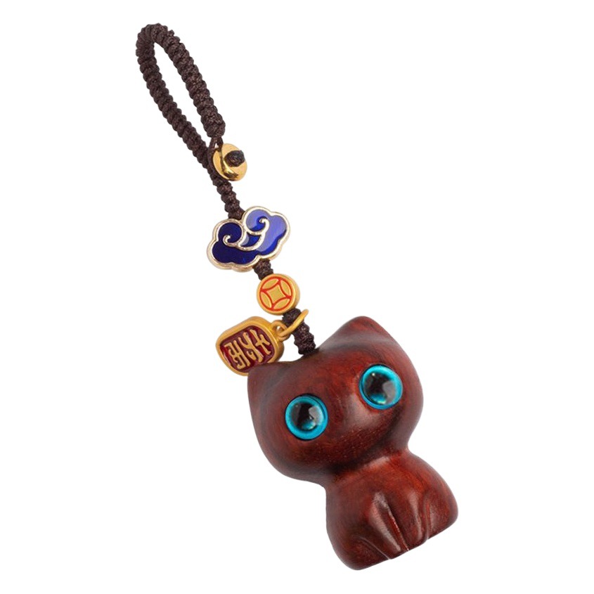 Ebony cat mobile phone chain pendant Creative Chinese Style car keychain U disk pendant Rosewood doll
