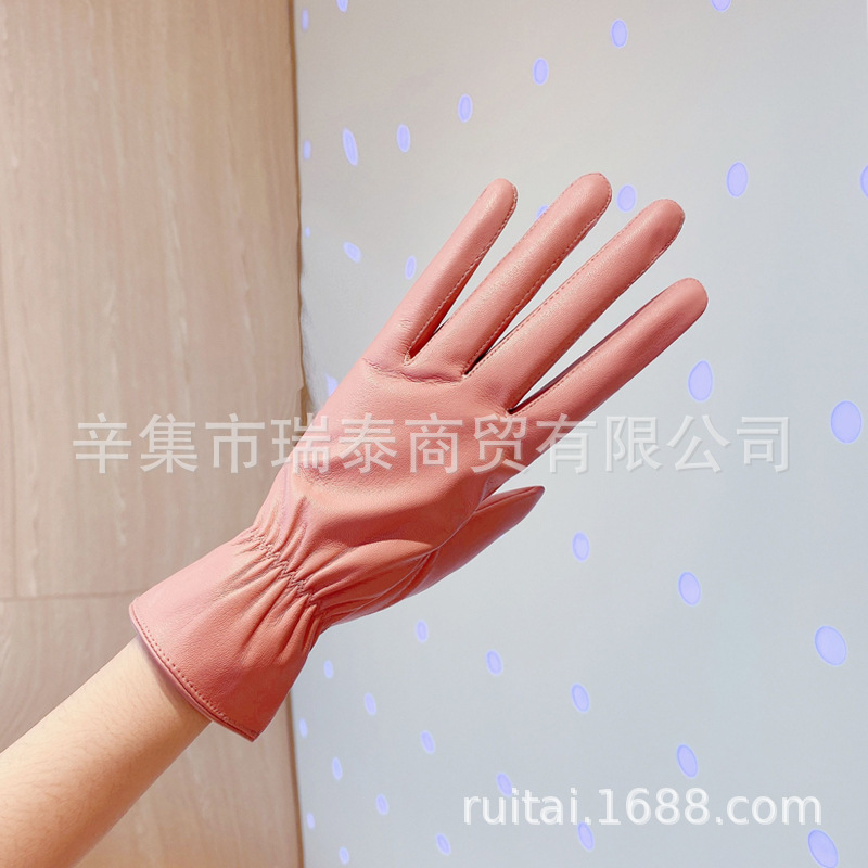 Picture of Leather gloves for women and men winter cycling driving fleece-lined thickened thin waterproof windproof touch screen winter riding motorcycle