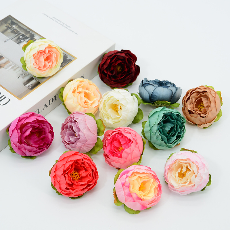 Simulated Flower Wholesale European Style Small Peony Flower Wedding Decoration Flower Head Garland Decorative Silk Flower Cross-Border Hot Selling Flower Head