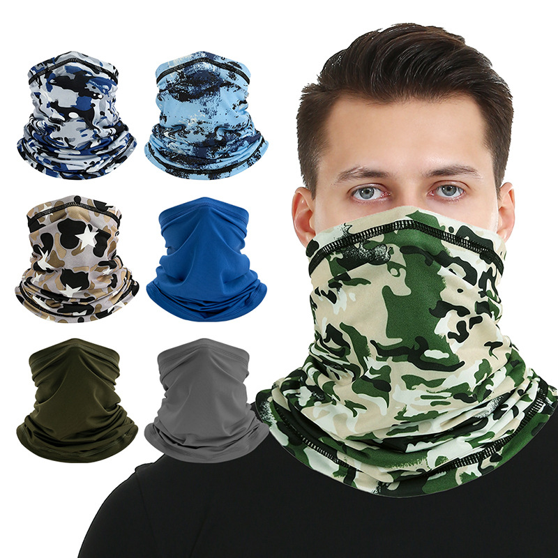 Qianqianwo summer sun protection mask for men, camouflage, breathable, soft, face-covering, sandproof, fishing, cycling, and motorcycle mask