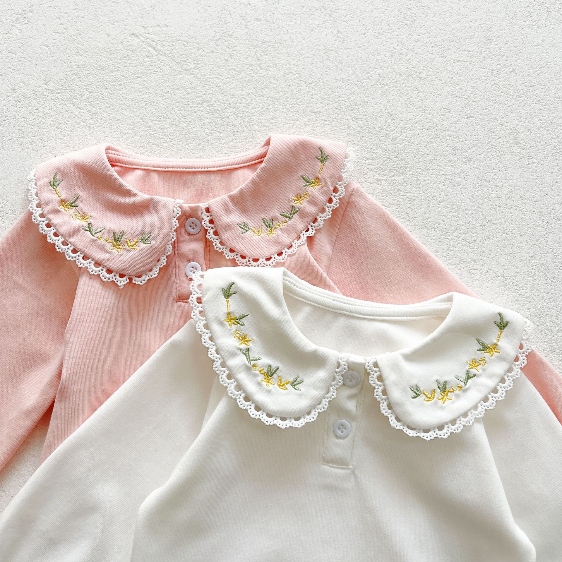 Picture of 0-3 Year Old Baby Girl Bottoming Shirt 2025 Spring & Fall Simple Infant and Toddler Embroidered Lapel Top Cotton Long-Sleeved T-Shirt