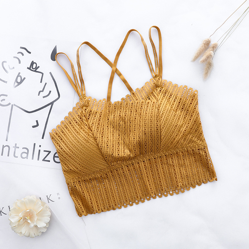 Picture of 2021 Lace Hollow-Out Strapless Sexy Camisole with Built-In Bra, Back Cross Anti-Exposure Underwear, Beautiful Back Tube Top for Commuting