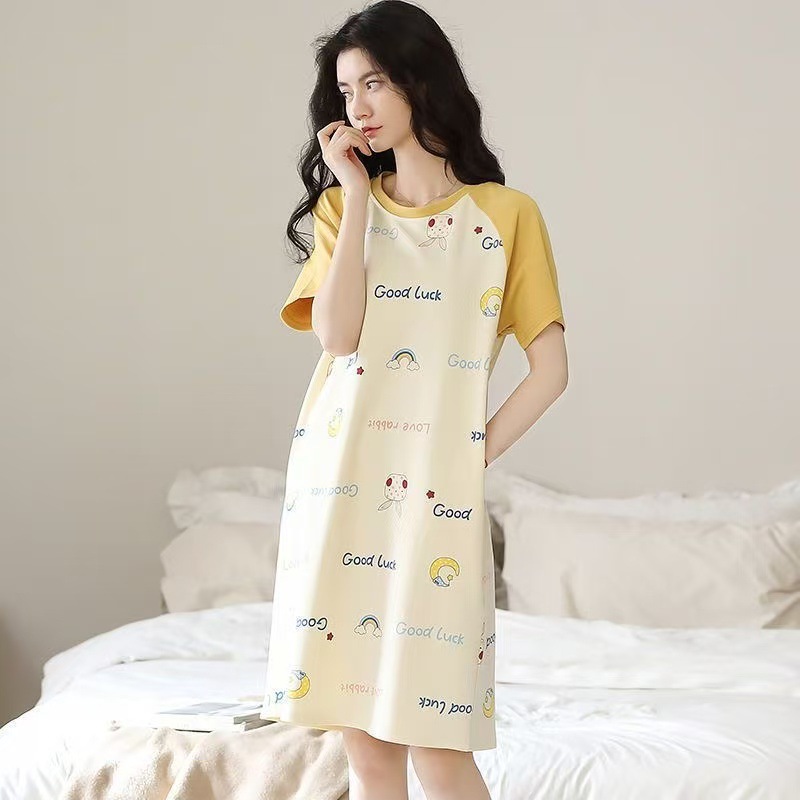 Picture of Pajamas for Women, Summer Korean Style, Women's Summer Nightgown, Short-Sleeved Women's Summer Home Wear Set, Student Plus Size Milk Silk
