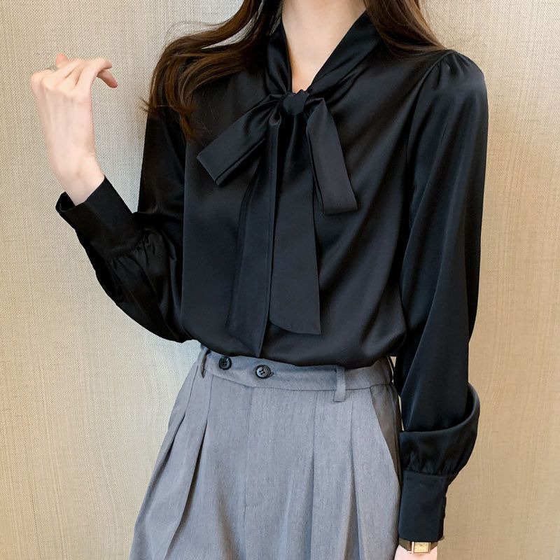 Picture of Spring and Autumn Clothing 2025 New Satin Professional Shirt Women's Long Sleeve Ribbon White Shirt Temperament Top Work Clothes