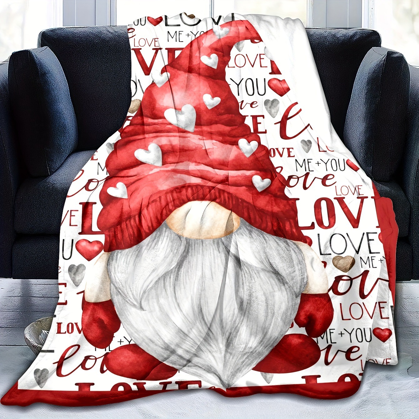 Cross-border Cute Love Dwarf Digital Printed Flannel Blanket Lunch Break Outdoor Travel Camping Valentine's Day Blanket