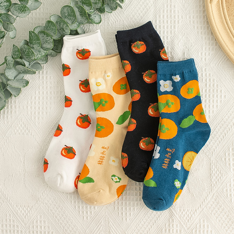 Original fruit and vegetable series good deeds into pairs of persimmon cotton women's socks everything is booming in the tube socks wholesale persimmon socks