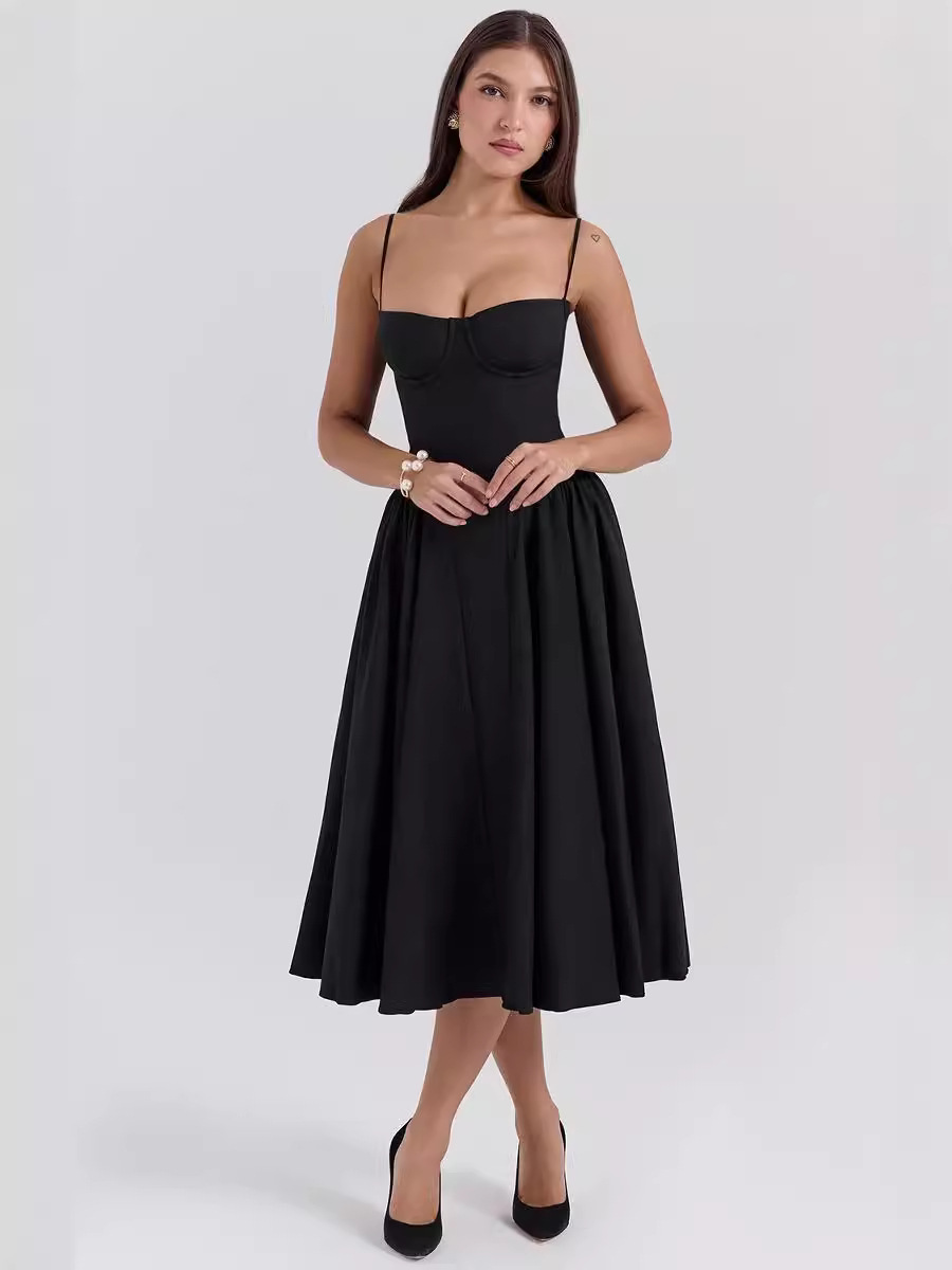 in stock 2024 Summer Niche Elegant Stitching Lazy Slip Skirt Solid Color Tight Waist Slimming Large Skirt dress