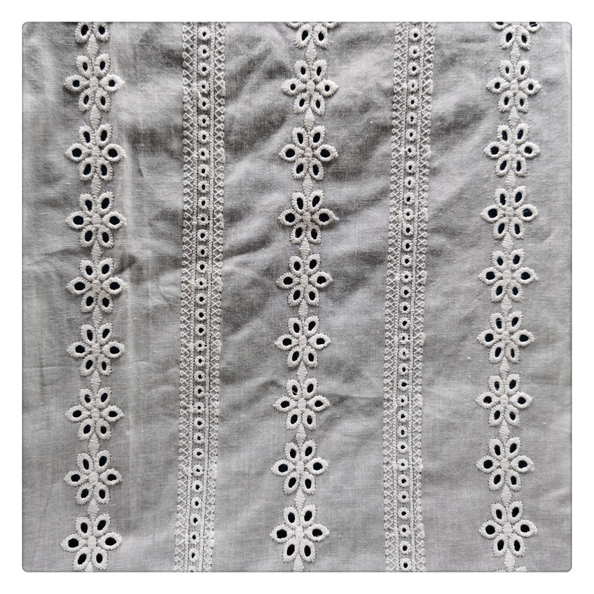 Picture of Spot supply full cotton embroidered fabric embroidered cloth vertical stripes small flower fashion lace spring and summer dress