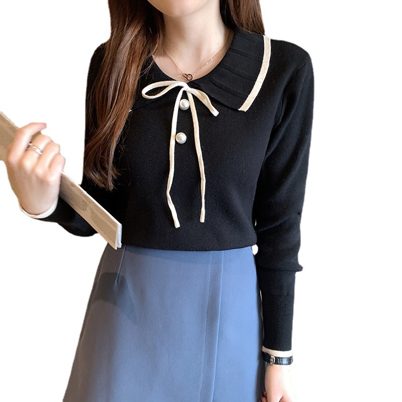 Picture of 2024 Spring and Autumn New Easiest for Match Doll Collar Bottoming Shirt Women's Long Sleeve Sweet Pullover Sweater with Knitted Sweater Top