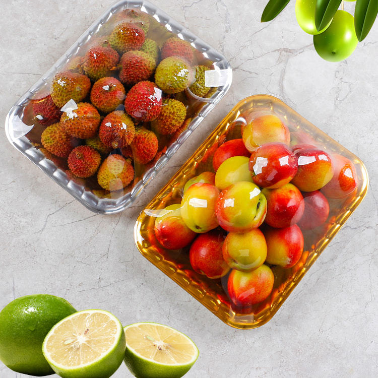 Picture of Disposable Golden Flat Bottom Fruit Tray High-grade Fruit Cut Packing Box Thickened Supermarket Cherry Strawberry Packaging Box